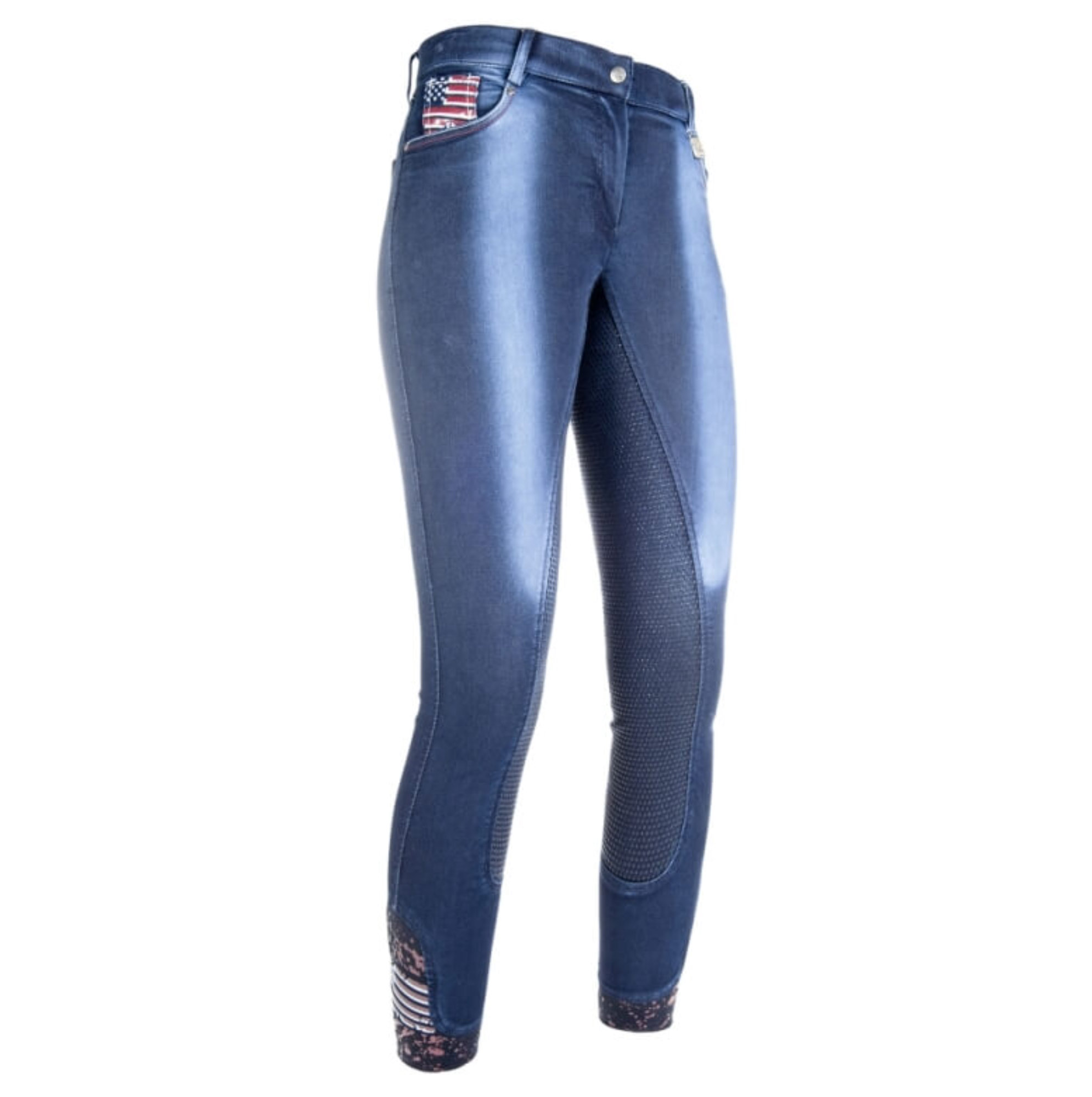 HKM Reithose Jeans mit USA Print, Grip Vollbesatz